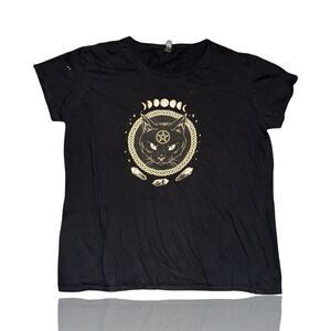 Gothic Black Cat Moon Phase Occult T-Shirt Black Women’s Short Sleeve XL